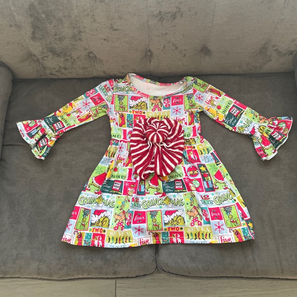 Girls’ Grinch Dress with Matching Christmas Turban